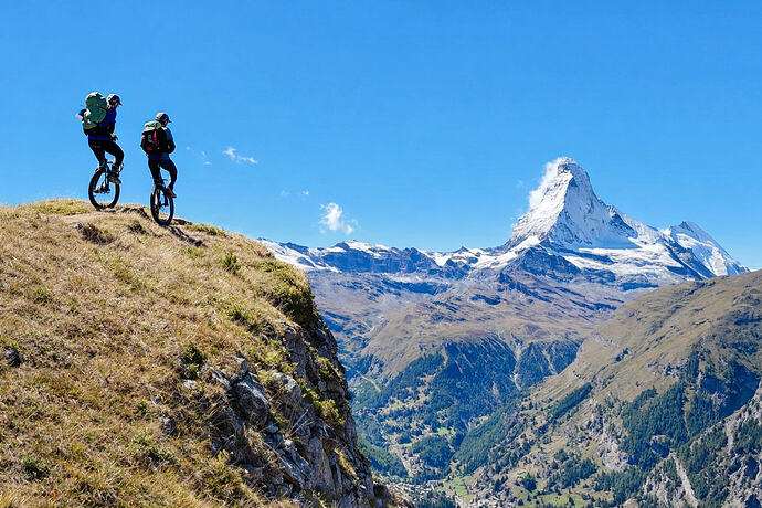 Unicyclisten mit dem Matterhorn im Hintergrund