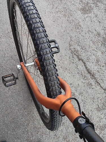 Looking down at a unicycle tyre