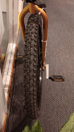 A view of the tyre showing lost of studs