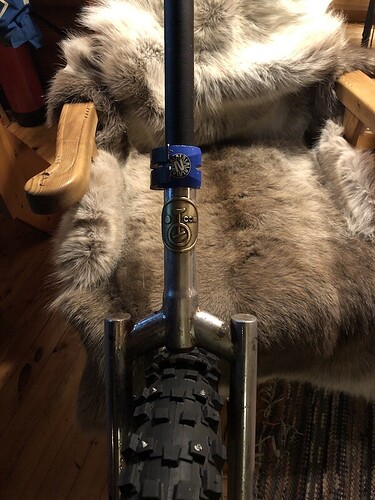 2009 Nimbus Muni frame shown from the front with older metal badge