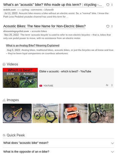 Search results showing lots of references to acoustic bikes